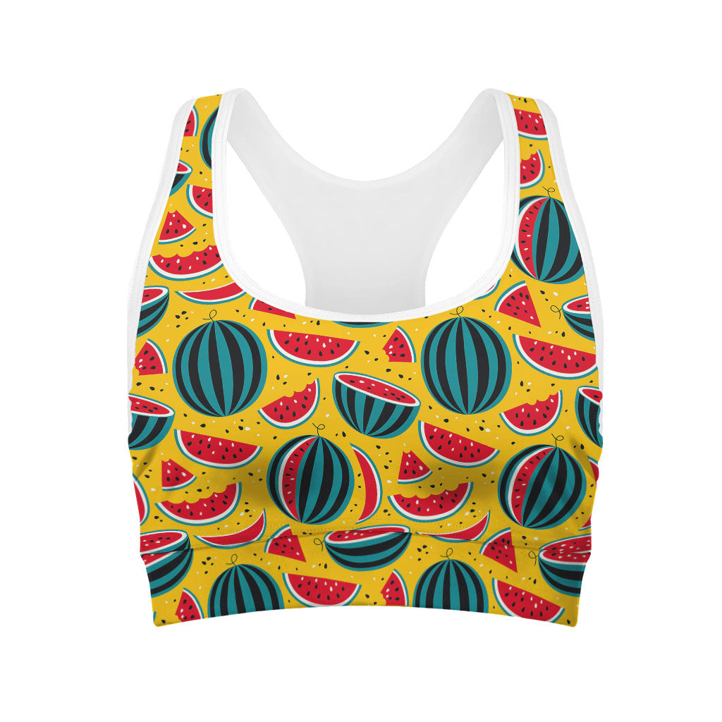 Yellow Watermelon Pieces Pattern Print Women's Sports Bra