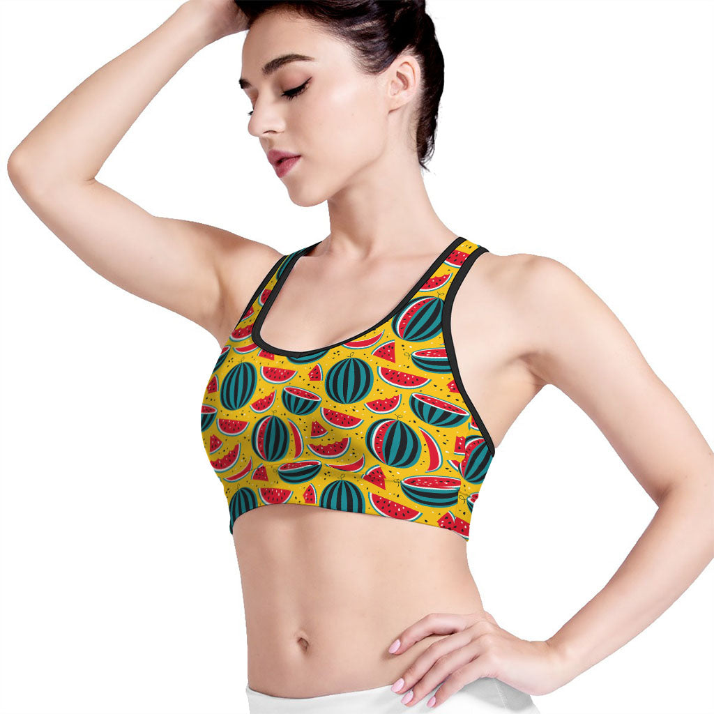 Yellow Watermelon Pieces Pattern Print Women's Sports Bra