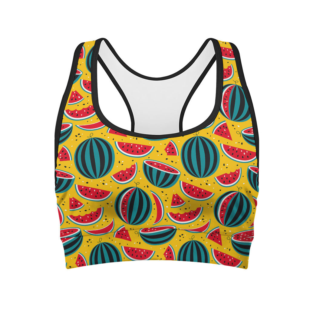 Yellow Watermelon Pieces Pattern Print Women's Sports Bra