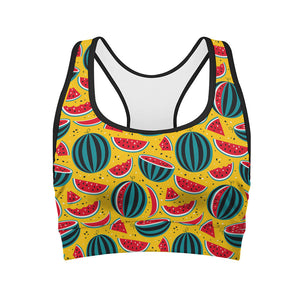 Yellow Watermelon Pieces Pattern Print Women's Sports Bra
