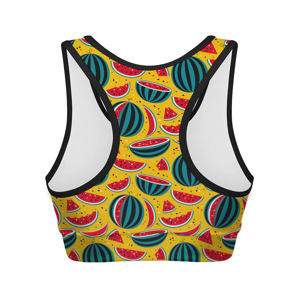 Yellow Watermelon Pieces Pattern Print Women's Sports Bra