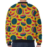 Yellow Watermelon Pieces Pattern Print Zip Sleeve Bomber Jacket