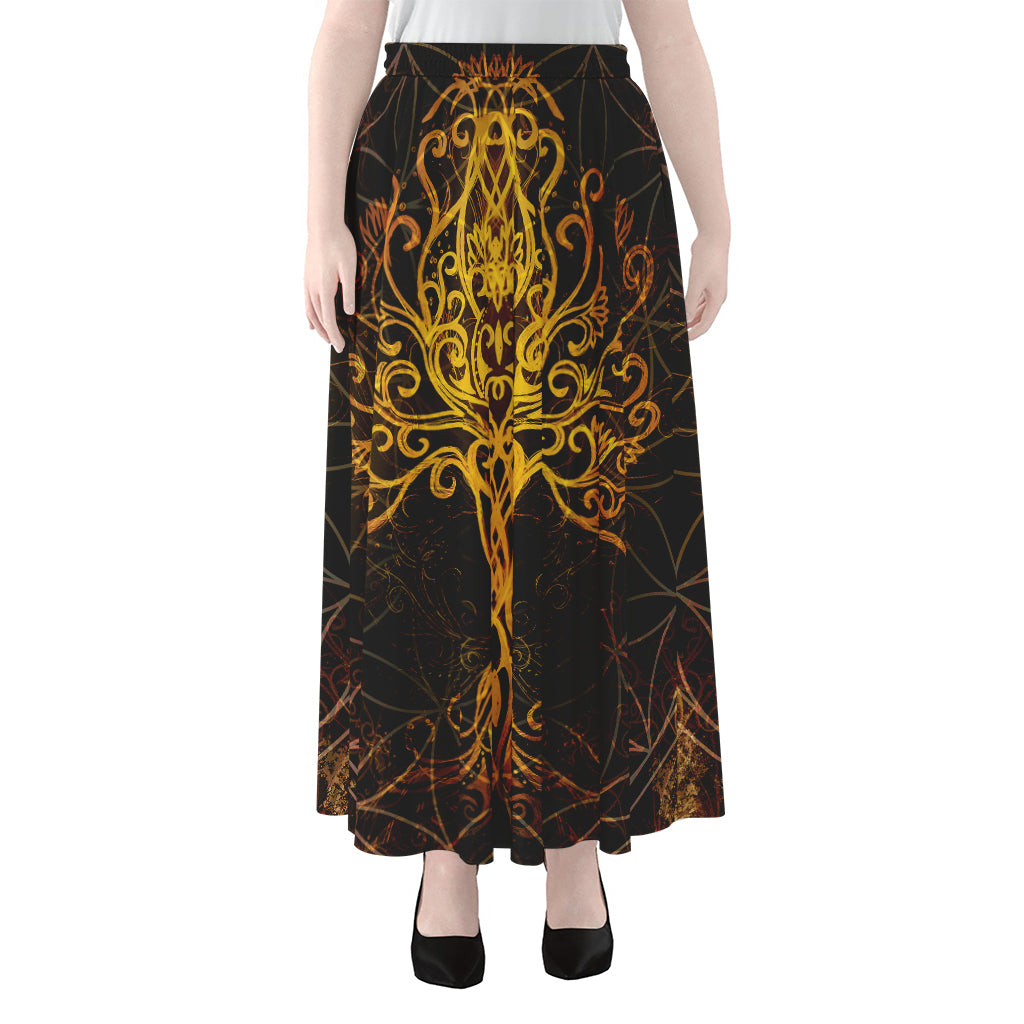 Yggdrasil Tree Of Life Print Chiffon Maxi Skirt