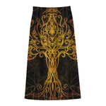 Yggdrasil Tree Of Life Print Cotton Front Slit Maxi Skirt
