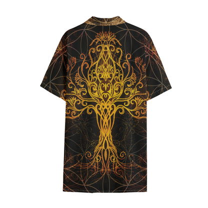 Yggdrasil Tree Of Life Print Cotton Hawaiian Shirt