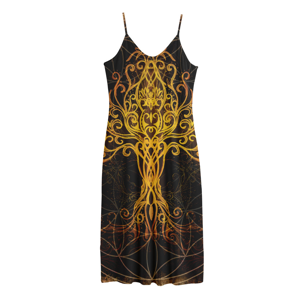 Yggdrasil Tree Of Life Print Jersey Midi Cami Dress
