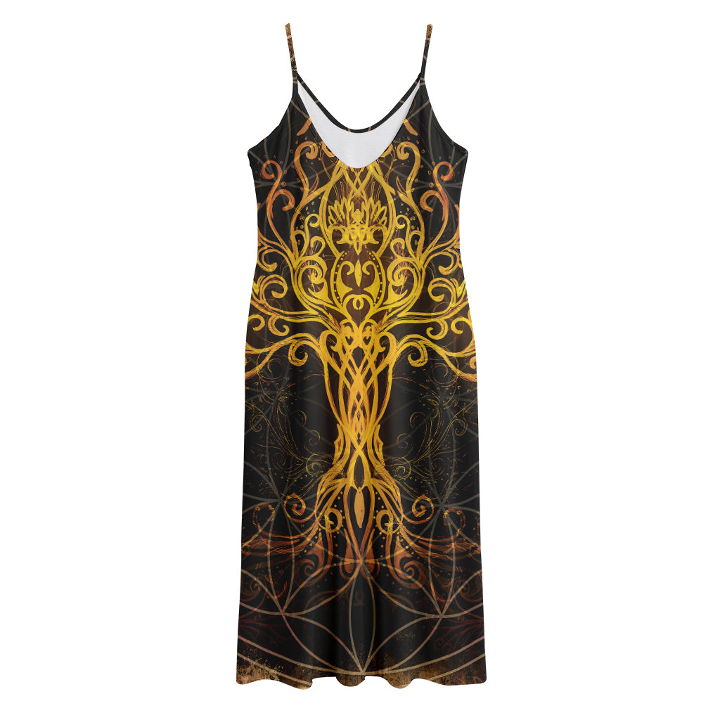 Yggdrasil Tree Of Life Print Jersey Midi Cami Dress