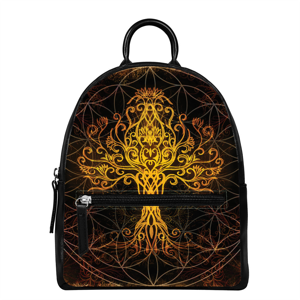 Yggdrasil Tree Of Life Print Leather Backpack