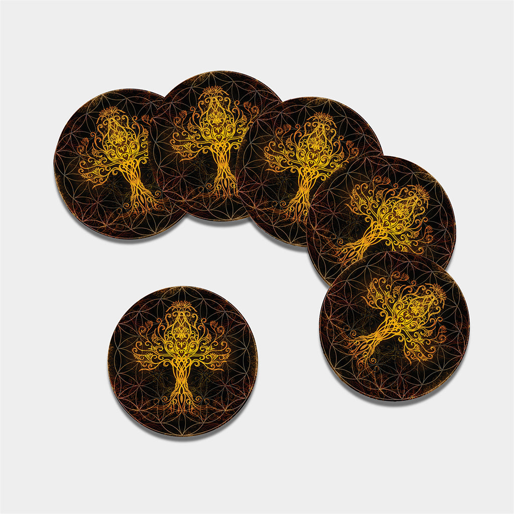 Yggdrasil Tree Of Life Print Leather Coaster Set