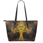 Yggdrasil Tree Of Life Print Leather Tote Bag