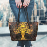 Yggdrasil Tree Of Life Print Leather Tote Bag