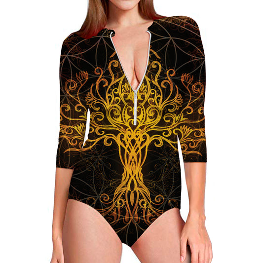 Yggdrasil Tree Of Life Print Long Sleeve Swimsuit