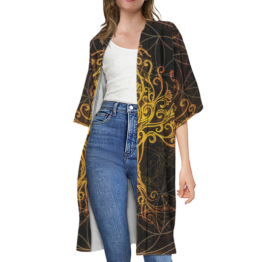 Yggdrasil Tree Of Life Print Open Front Beach Cover Up