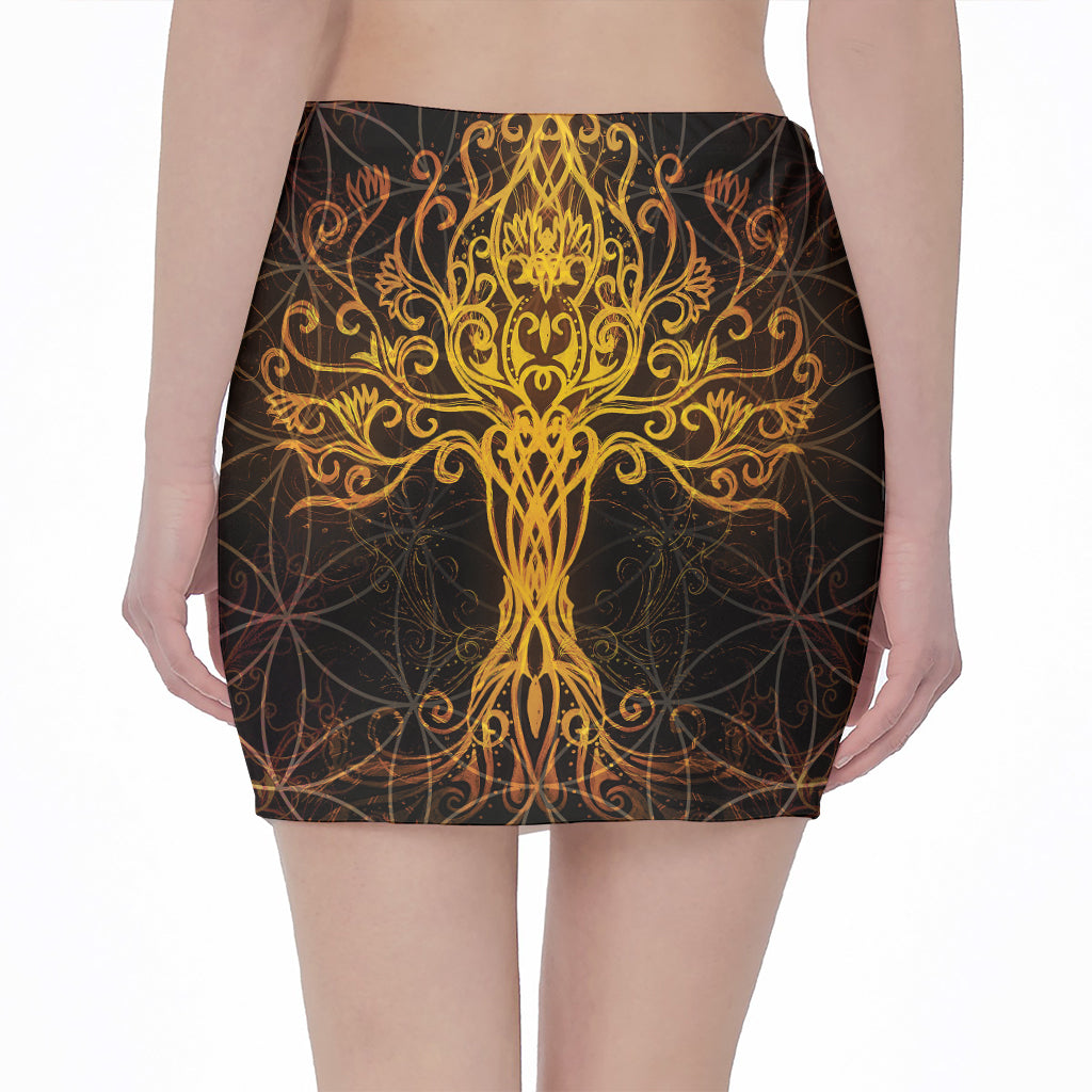 Yggdrasil Tree Of Life Print Pencil Mini Skirt