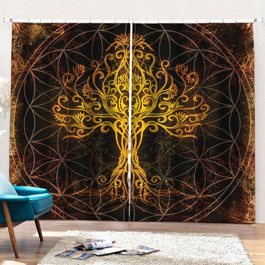 Yggdrasil Tree Of Life Print Pencil Pleat Curtains