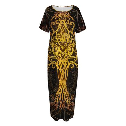Yggdrasil Tree Of Life Print Short Sleeve Long Nightdress