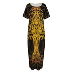 Yggdrasil Tree Of Life Print Short Sleeve Long Nightdress