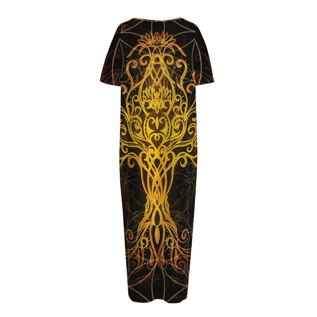 Yggdrasil Tree Of Life Print Short Sleeve Long Nightdress