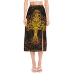 Yggdrasil Tree Of Life Print Side Slit Midi Skirt