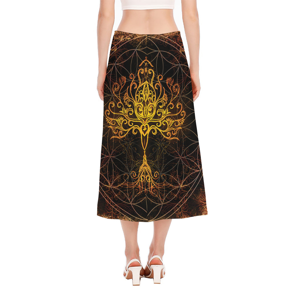 Yggdrasil Tree Of Life Print Side Slit Midi Skirt