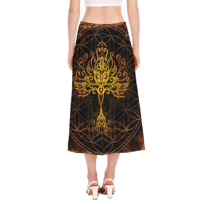 Yggdrasil Tree Of Life Print Side Slit Midi Skirt