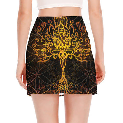 Yggdrasil Tree Of Life Print Side Slit Mini Skirt