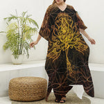 Yggdrasil Tree Of Life Print Silk V-Neck Kaftan Dress