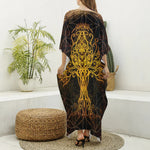 Yggdrasil Tree Of Life Print Silk V-Neck Kaftan Dress