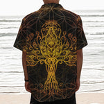 Yggdrasil Tree Of Life Print Textured Short Sleeve Shirt