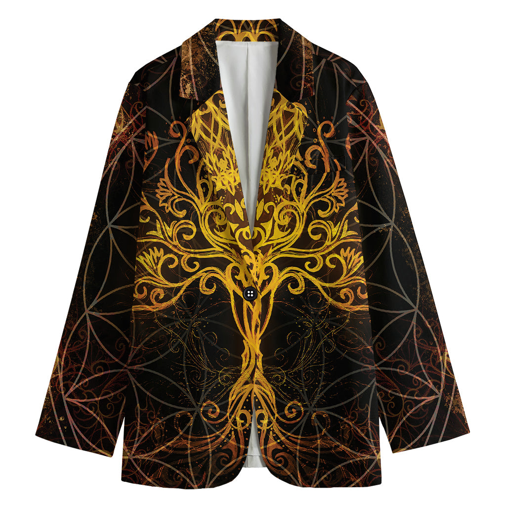 Yggdrasil Tree Of Life Print Women's Cotton Blazer