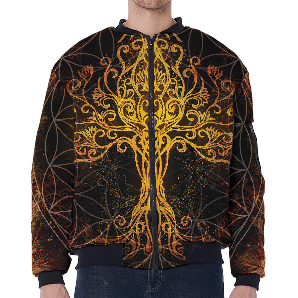 Yggdrasil Tree Of Life Print Zip Sleeve Bomber Jacket