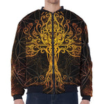 Yggdrasil Tree Of Life Print Zip Sleeve Bomber Jacket