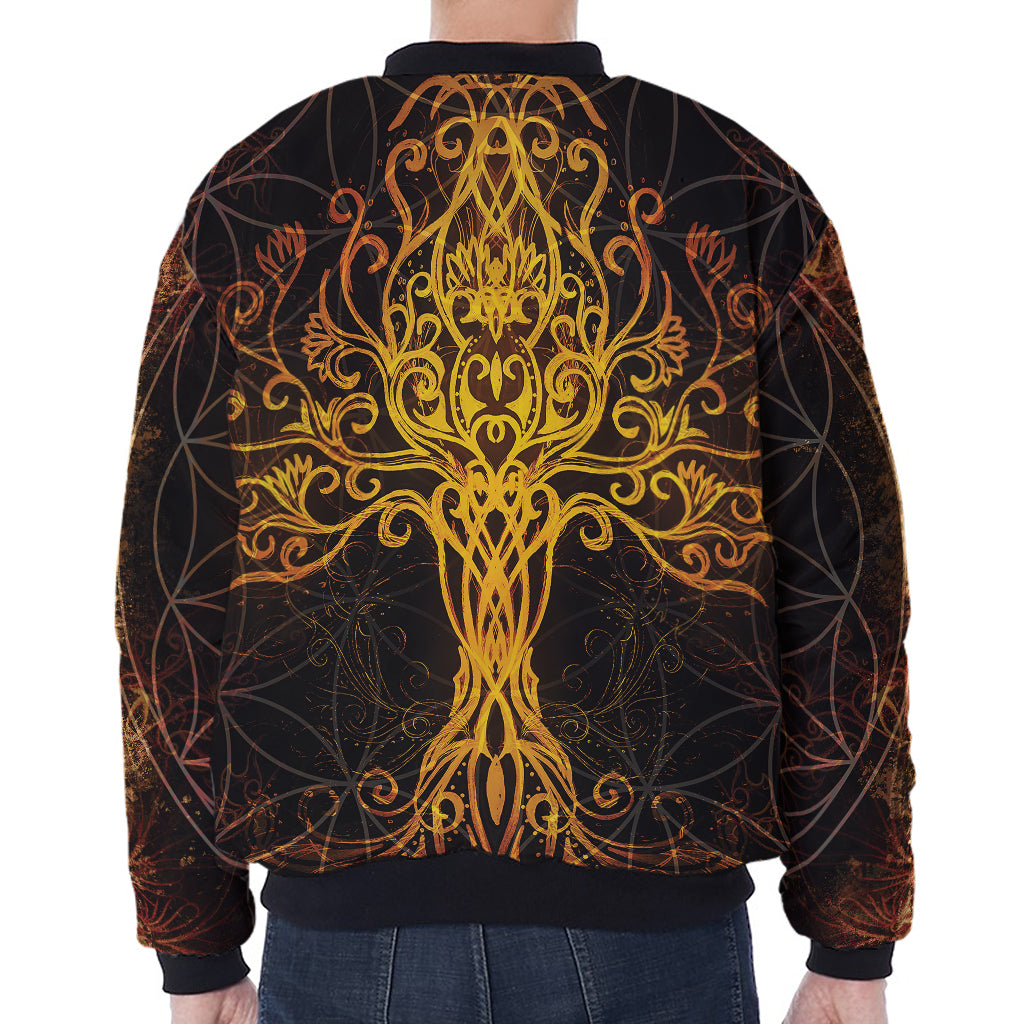 Yggdrasil Tree Of Life Print Zip Sleeve Bomber Jacket