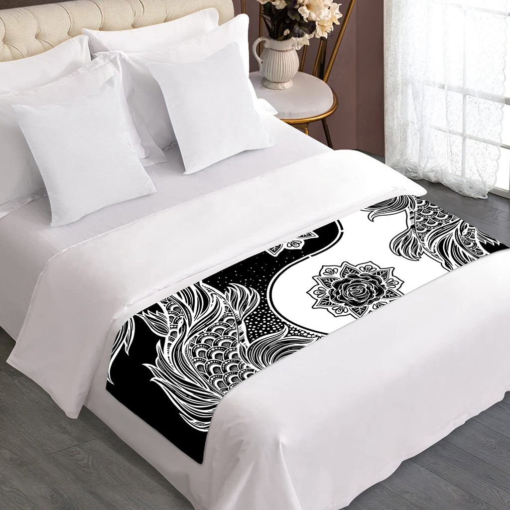 Yin And Yang Koi Carp Fish Print Bed Runner