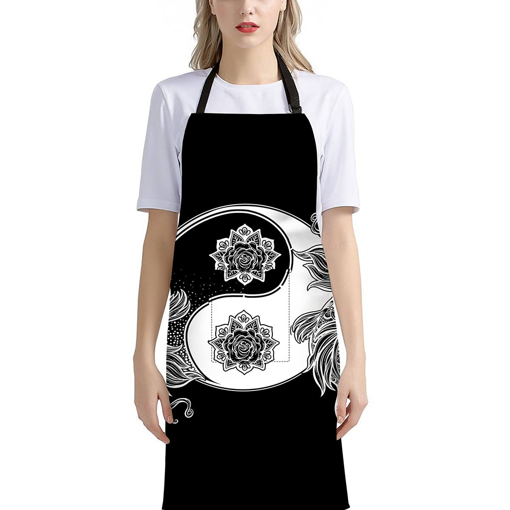 Yin And Yang Koi Carp Fish Print Bib Apron With Pocket