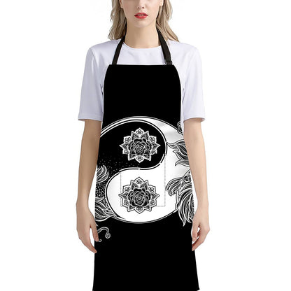 Yin And Yang Koi Carp Fish Print Bib Apron With Pocket