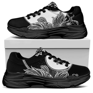 Yin And Yang Koi Carp Fish Print Black Chunky Shoes