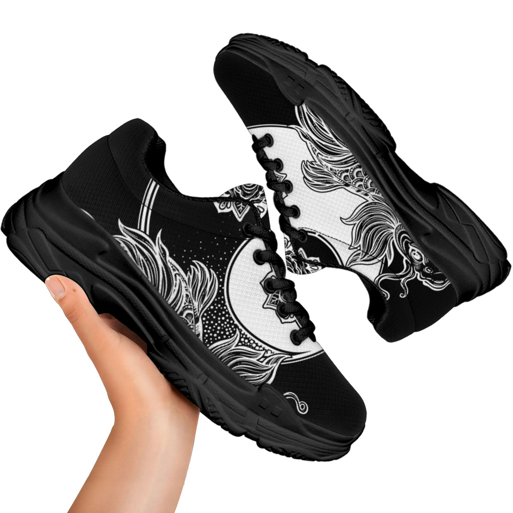 Yin And Yang Koi Carp Fish Print Black Chunky Shoes