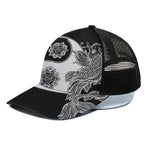 Yin And Yang Koi Carp Fish Print Black Mesh Trucker Cap