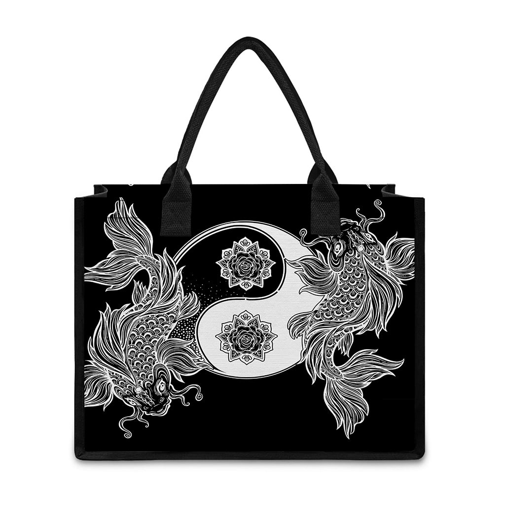 Yin And Yang Koi Carp Fish Print Canvas Tote Bag