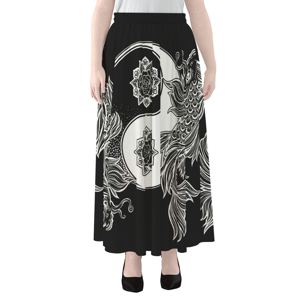 Yin And Yang Koi Carp Fish Print Chiffon Maxi Skirt