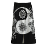 Yin And Yang Koi Carp Fish Print Cotton Front Slit Maxi Skirt