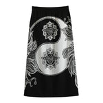 Yin And Yang Koi Carp Fish Print Cotton Front Slit Maxi Skirt