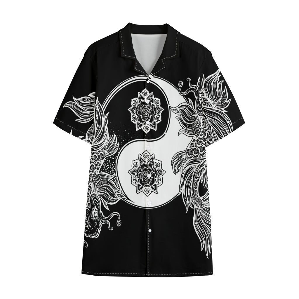Yin And Yang Koi Carp Fish Print Cotton Hawaiian Shirt