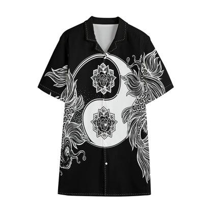 Yin And Yang Koi Carp Fish Print Cotton Hawaiian Shirt