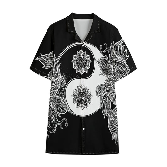 Yin And Yang Koi Carp Fish Print Cotton Hawaiian Shirt