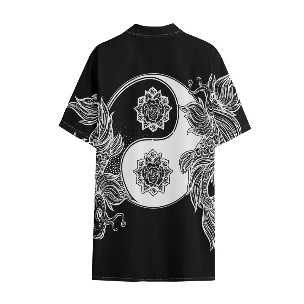 Yin And Yang Koi Carp Fish Print Cotton Hawaiian Shirt