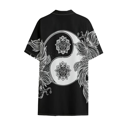 Yin And Yang Koi Carp Fish Print Cotton Hawaiian Shirt