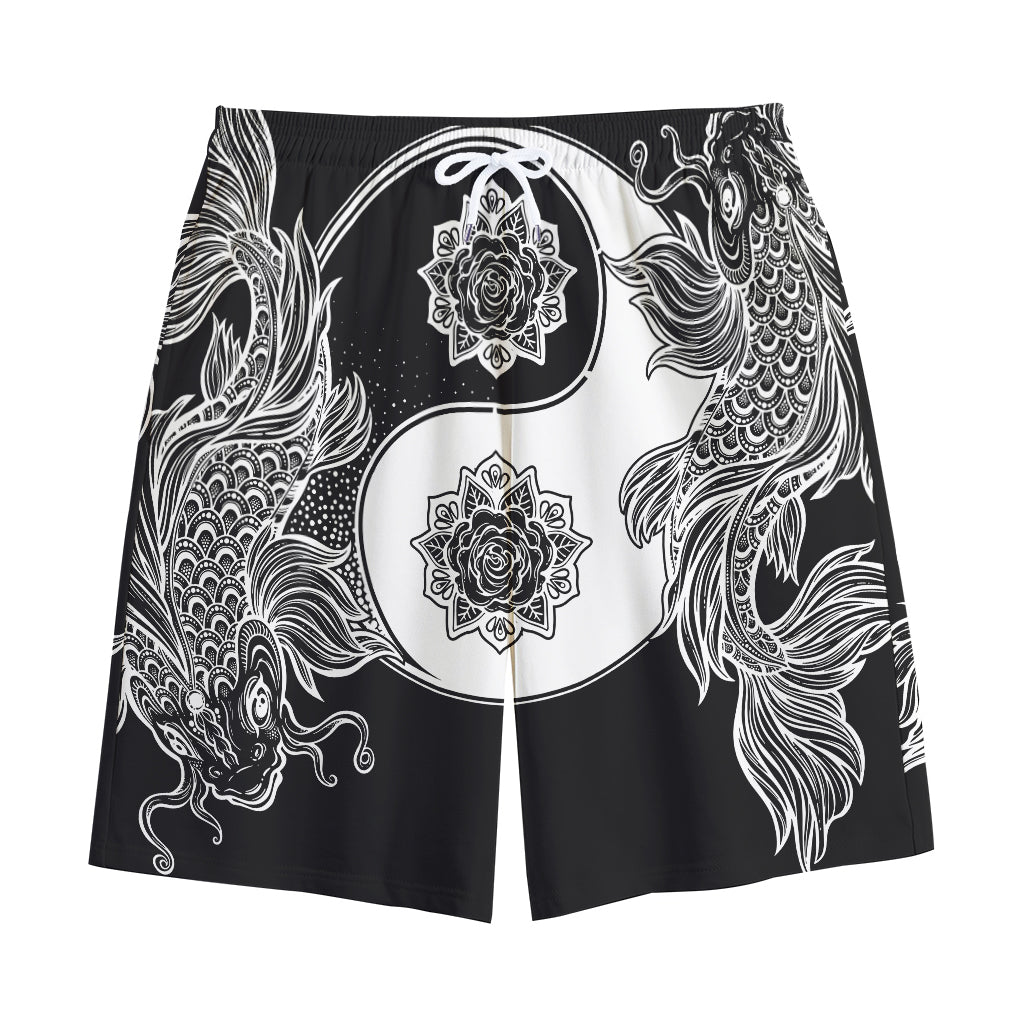 Yin And Yang Koi Carp Fish Print Cotton Shorts