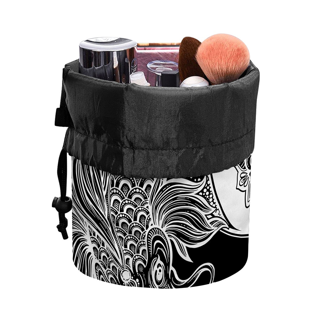 Yin And Yang Koi Carp Fish Print Drawstring Makeup Bag